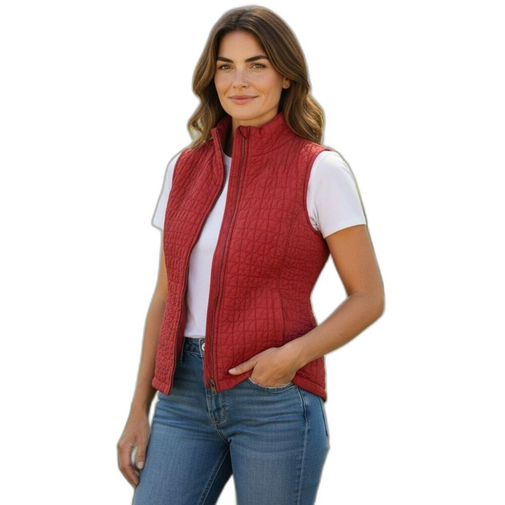 Kiko  Vest Women’s Size M Red100% Silk full zipper with pockets  New Y2K #222